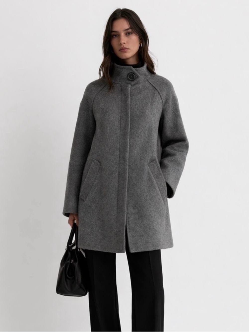 Zara Gray Wool-Blend Stand Collar Pea Coat